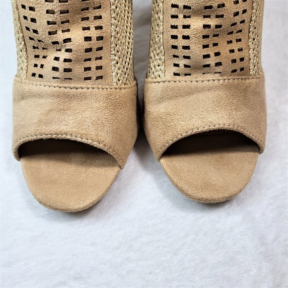 * Cape Robbin Nude Ankle Boots 5" Heel Weave Fabric Peep Toe - Picture 8 of 10